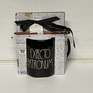 Rae Dunn Harry Potter EXPECTO PATRONUM  Double Sided Mug And Stir Wand Deer NEW